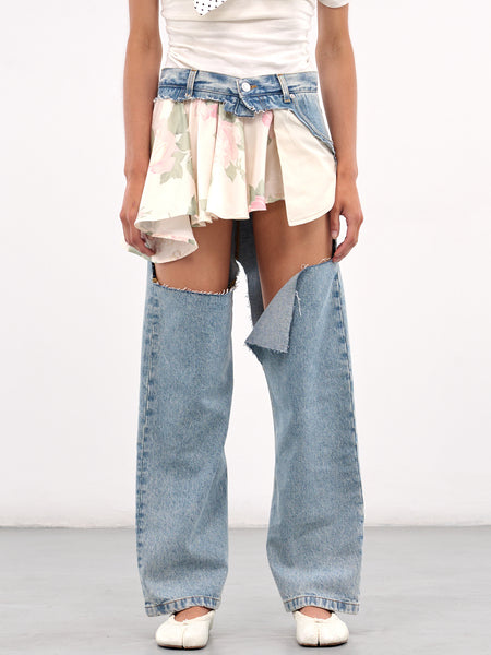 Sliced Skirt Jeans (P002-DENIM-BLUE-FLORAL-PRINT)