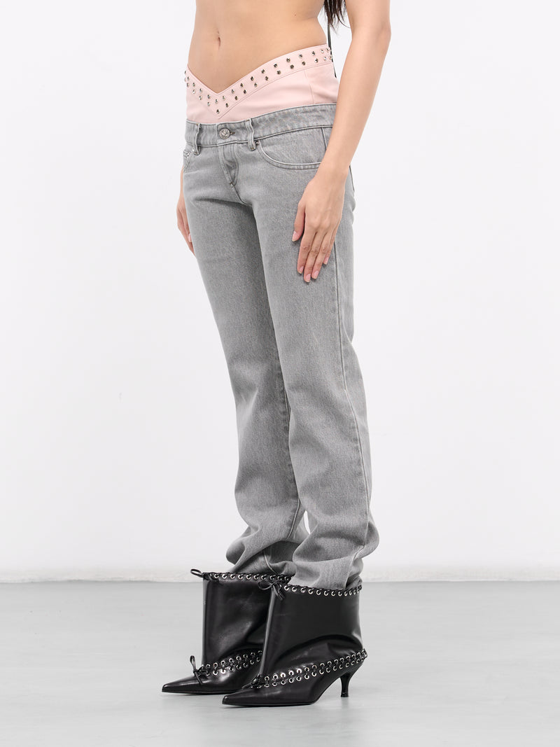 Double Layer Denim Jeans (P002-GREY-PINK)