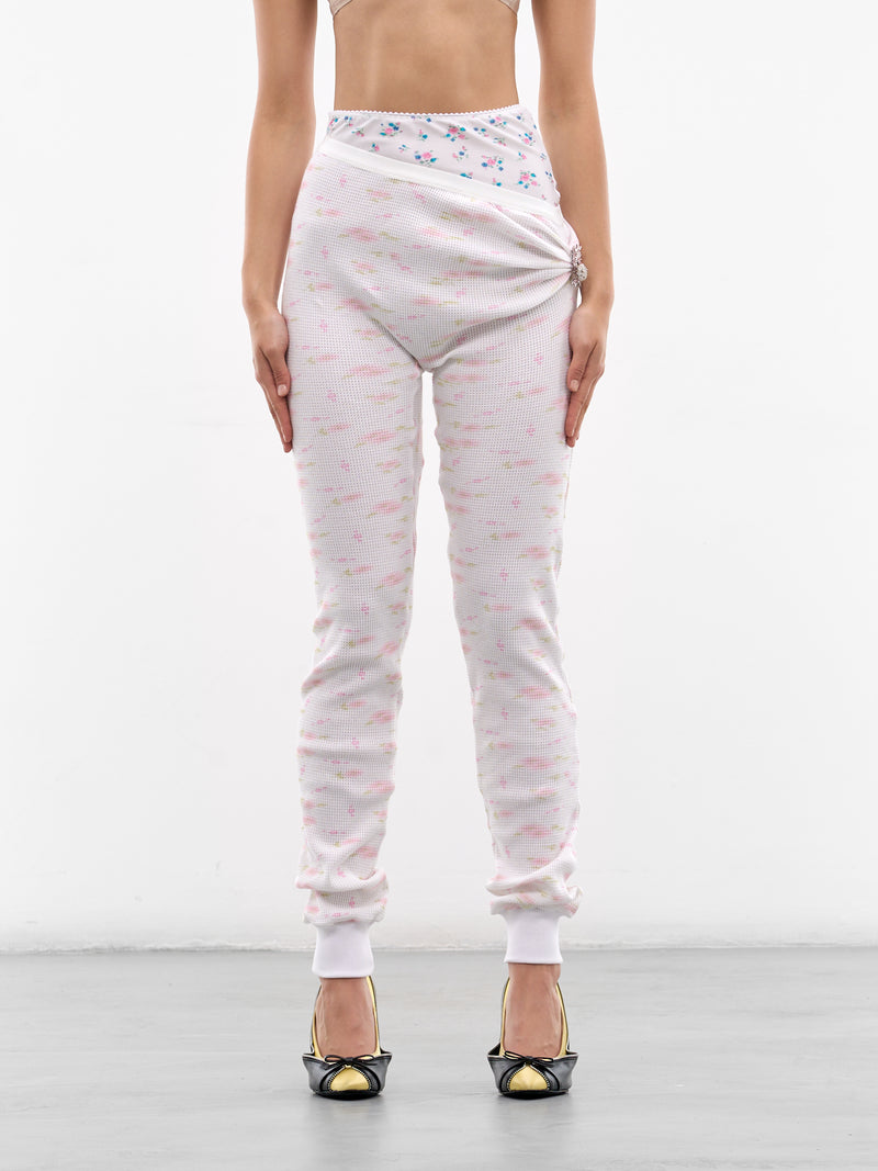 White Pulled Down Floral Leggings (P01-WHITE-FLORAL)