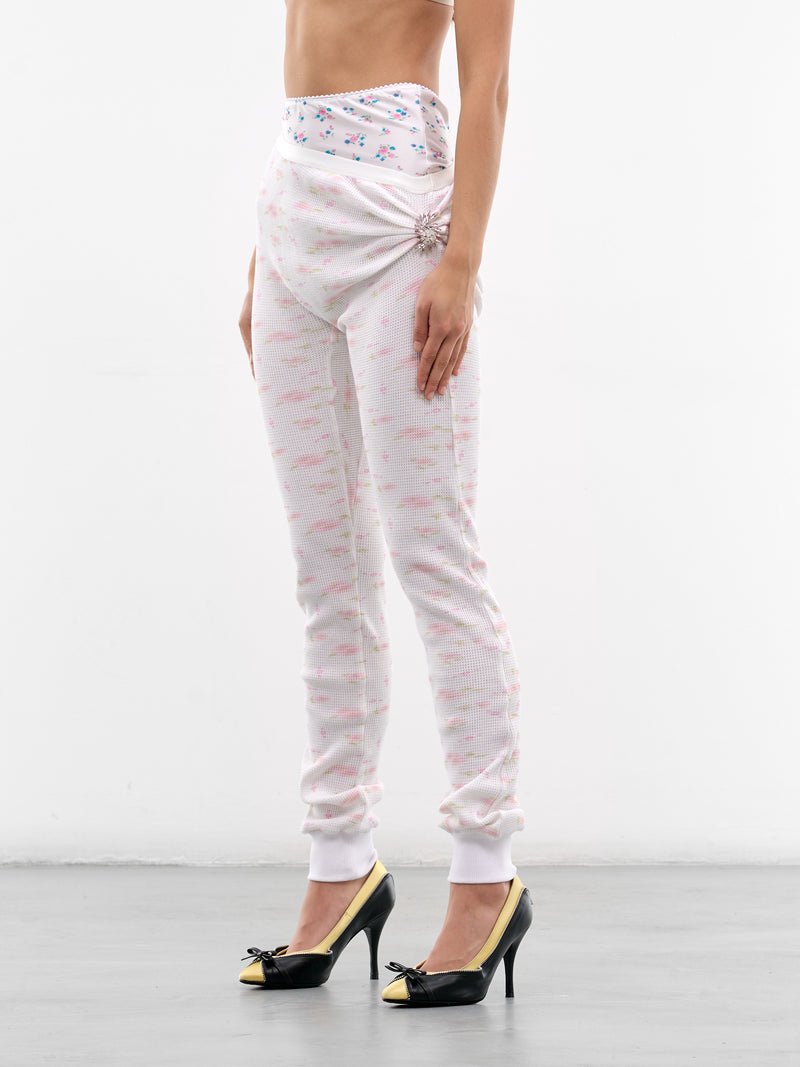 White Pulled Down Floral Leggings (P01-WHITE-FLORAL)