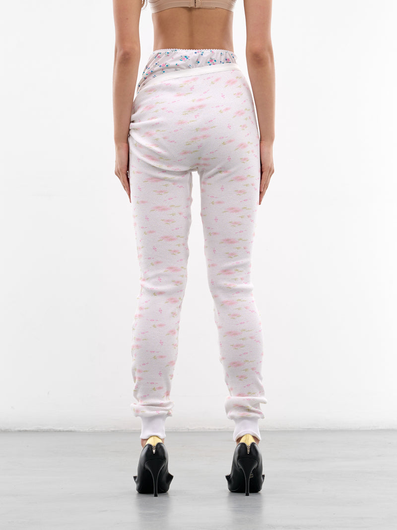 White Pulled Down Floral Leggings (P01-WHITE-FLORAL)