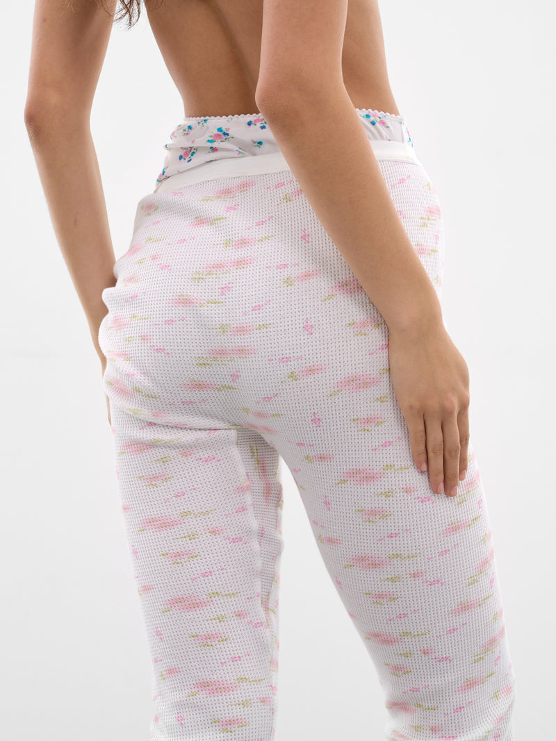 White Pulled Down Floral Leggings (P01-WHITE-FLORAL)