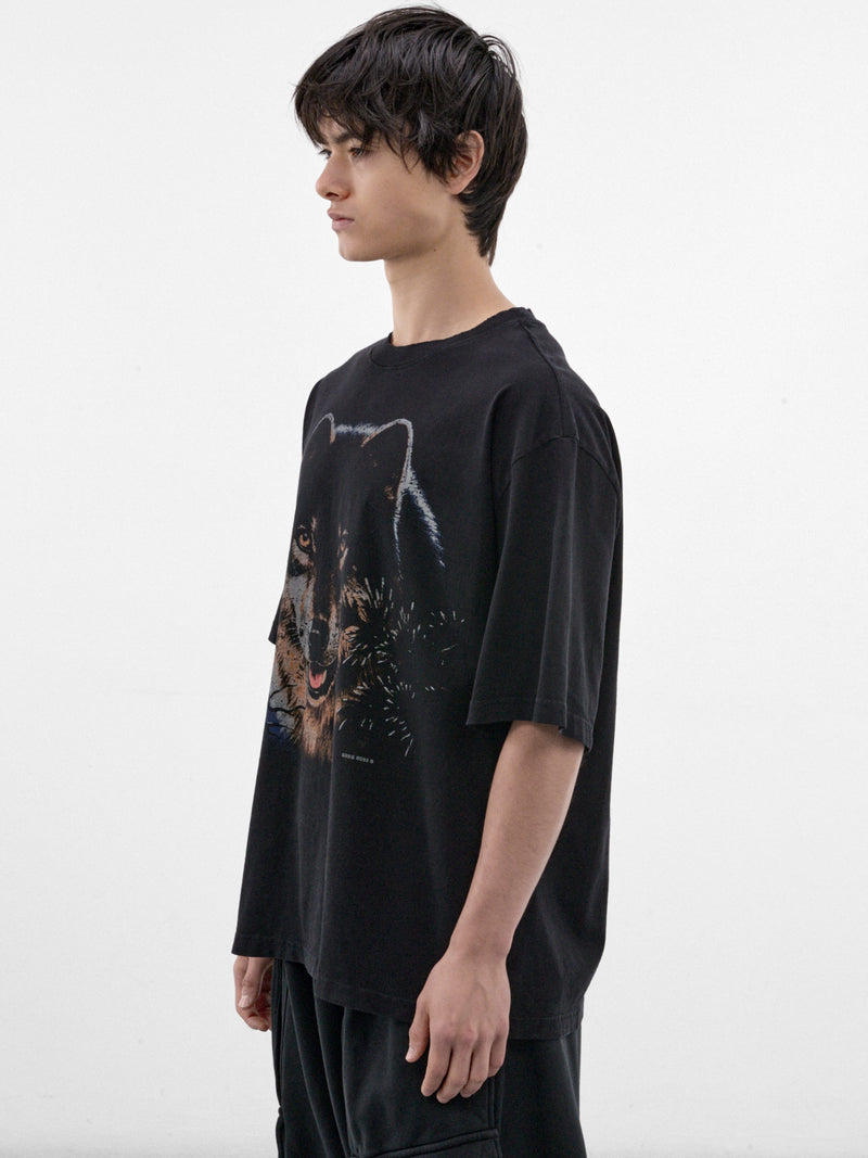 Black Cotton Wolf Graphic Tee (P03-03-028BK-BLACK)