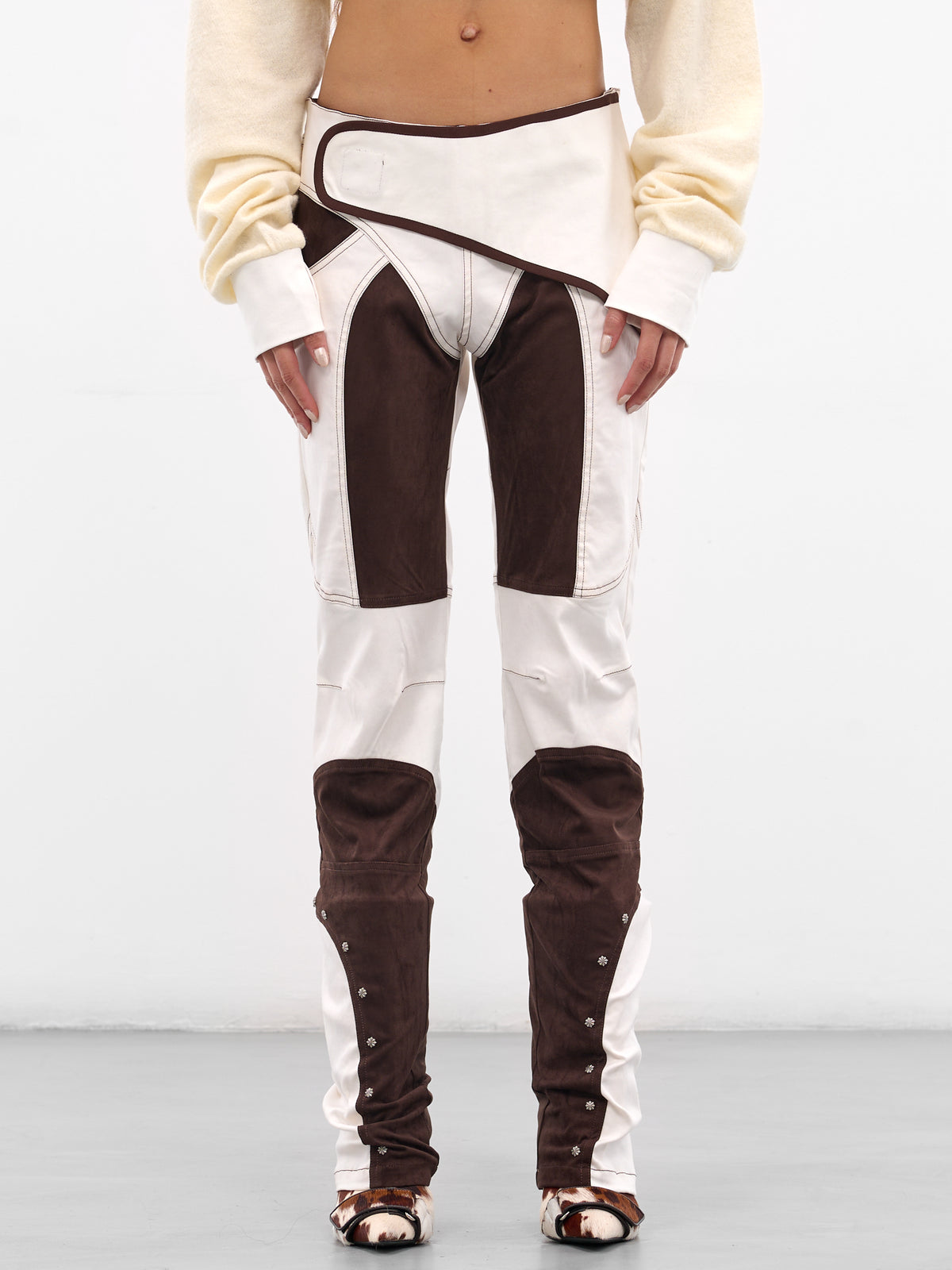 White & Brown Deconstructed Panel Pants (PA-01-WHITE-BROWN)