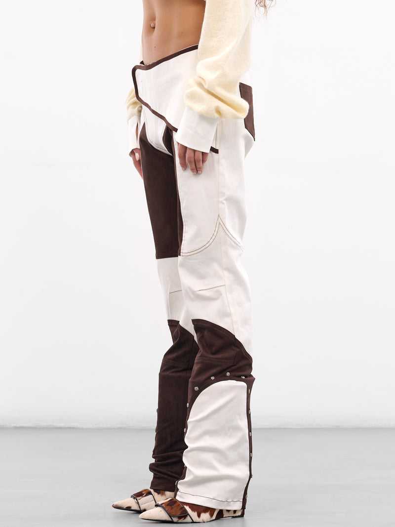 White & Brown Deconstructed Panel Pants (PA-01-WHITE-BROWN)