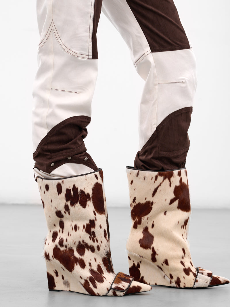 White Cow Print Wide Boots (FT-01-COW-PATTERN-OFFWHITE-BRO)
