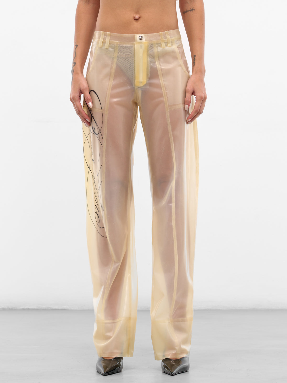 Beige Graphic Latex Trousers (PA-02-AW25-BEIGE)