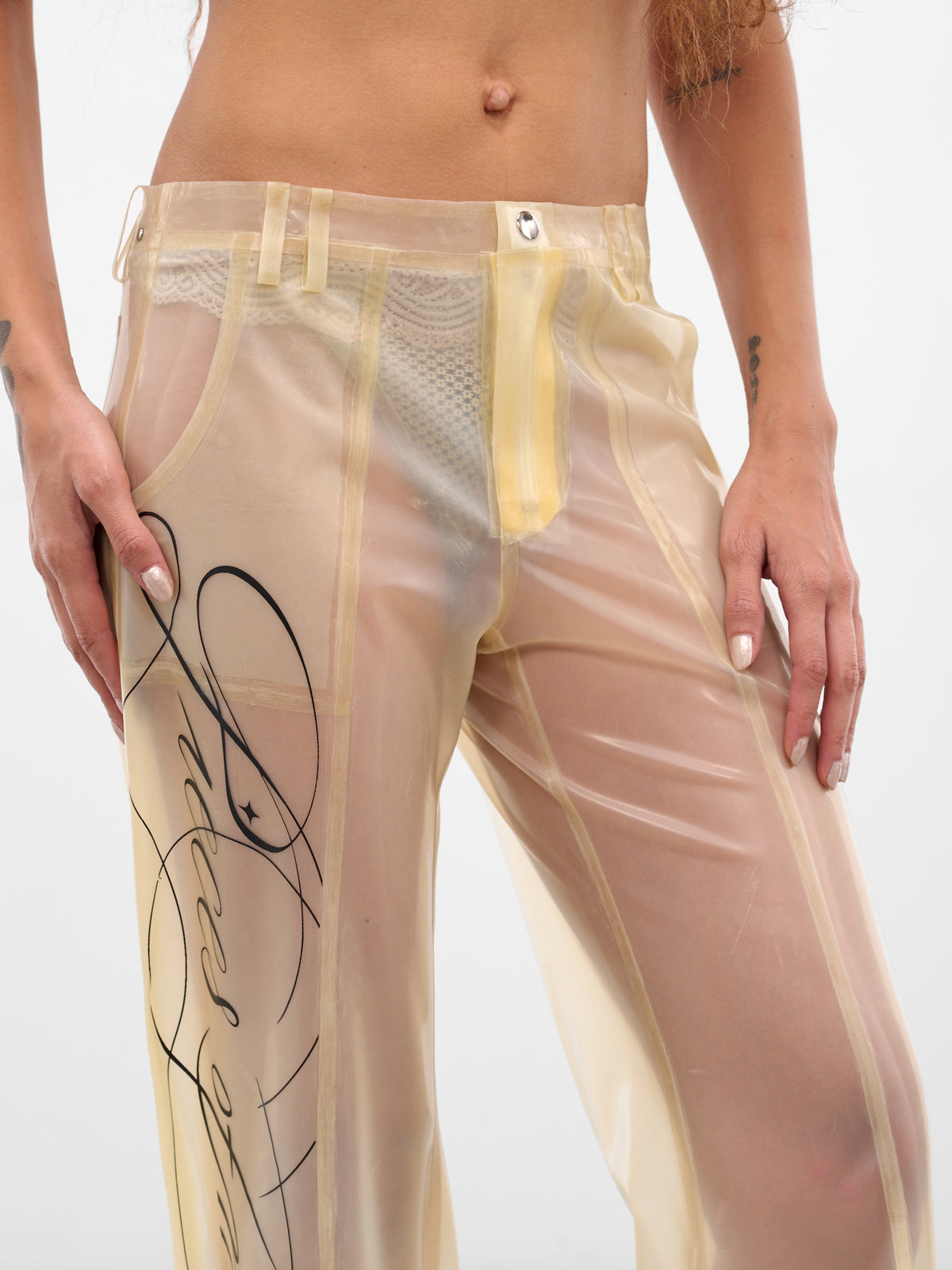 Beige Graphic Latex Trousers (PA-02-AW25-BEIGE)