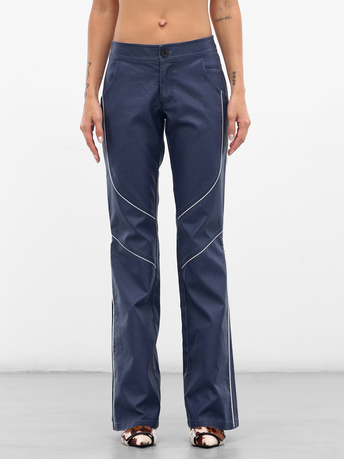 Blue Canvas Zip Flare Pants (PA-05-BLUE)