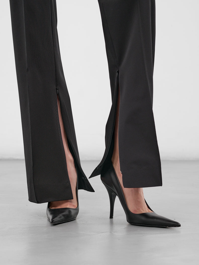 Black Nylon Lace Paneled Trousers (PA045-BLACK)