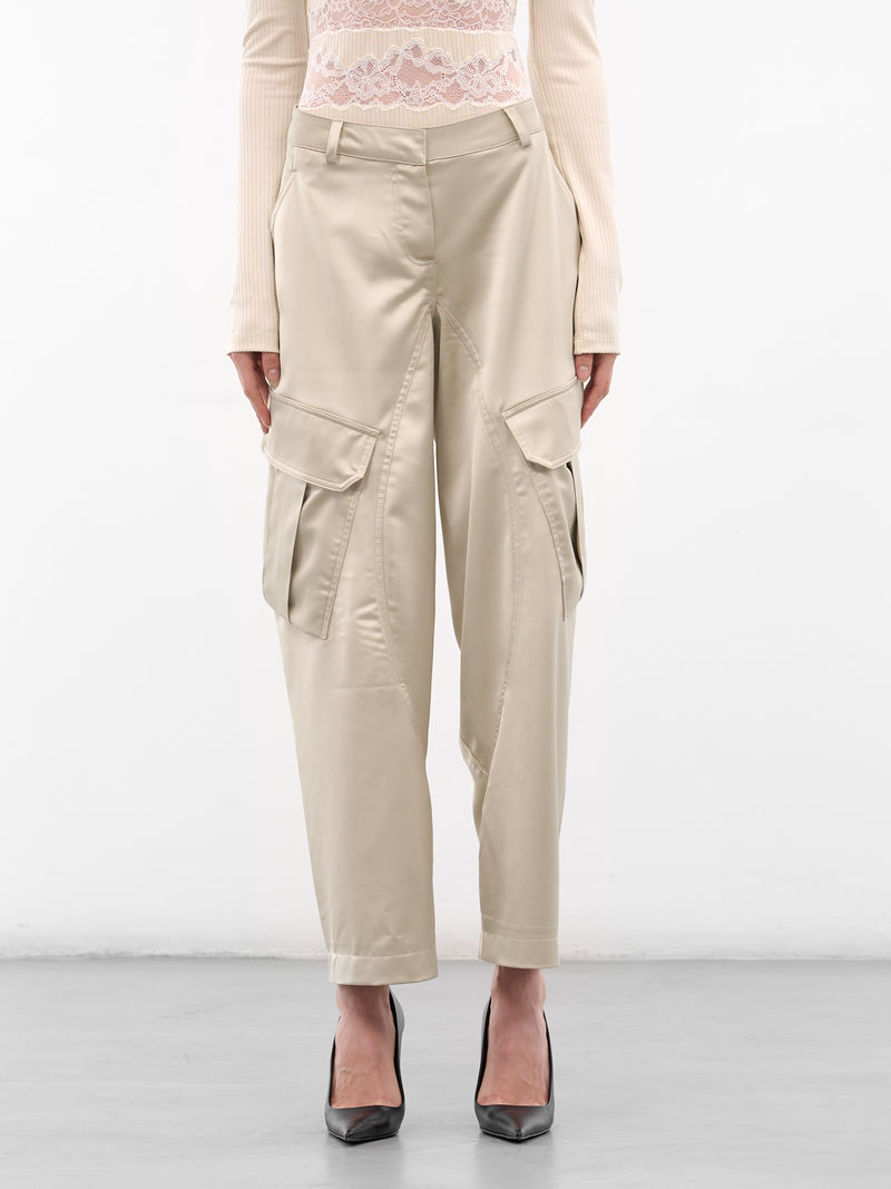 Ecru Satin Balloon Cargo Pants (PA050-ECRU)