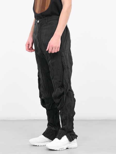 CRISTASEYA BLACK DENIM PLEATED TROUSERS – PORT