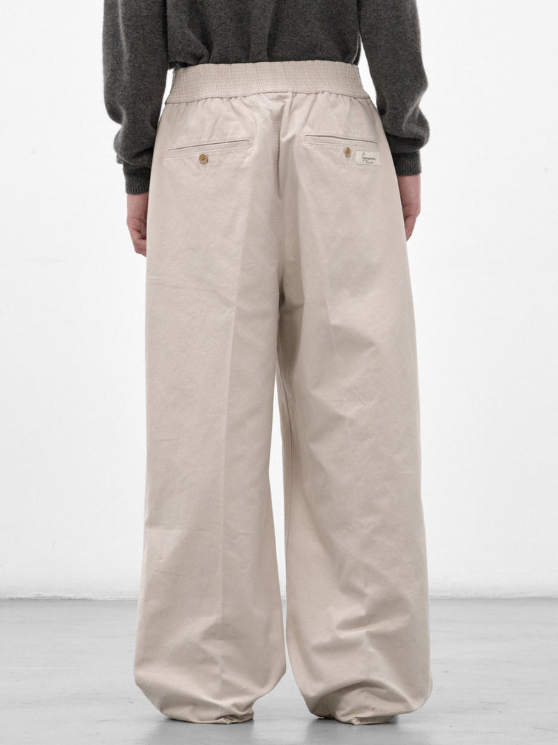 Off-White Cotton Wide Trousers (PAM00597AD00061-OFF-WHITE)