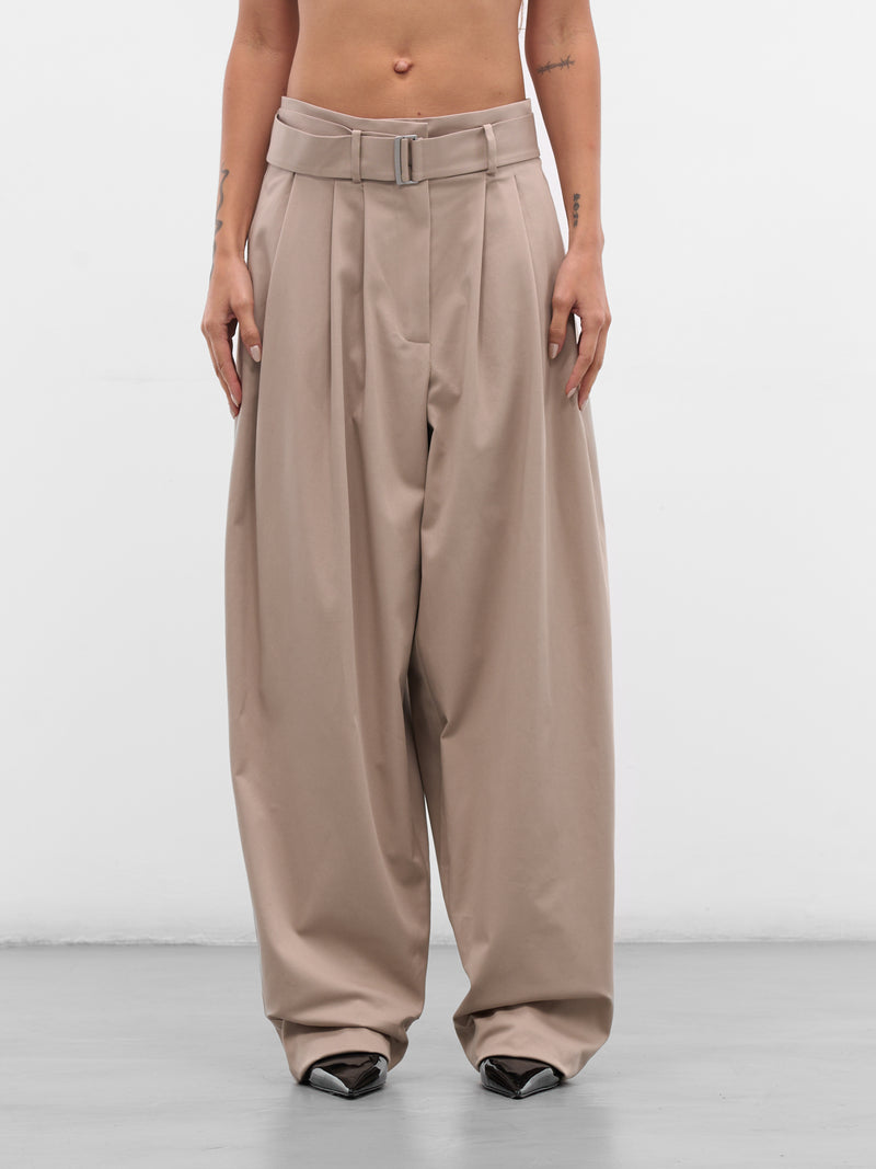 Beige Cotton Pleated Baggy Trousers (PANTS-07-BEIGE)