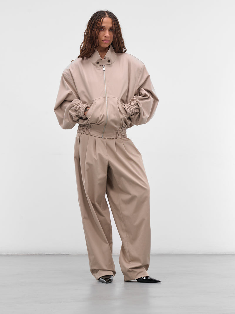 Beige Cotton Pleated Baggy Trousers (PANTS-07-BEIGE)