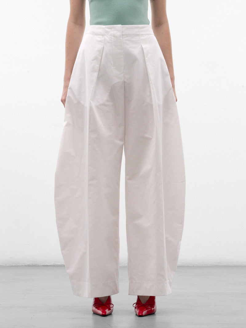 White Cotton Pleated Wide Trousers (PAW00663AW00907-WHITE)