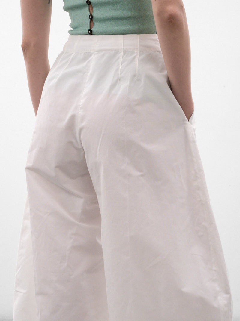 White Cotton Pleated Wide Trousers (PAW00663AW00907-WHITE)