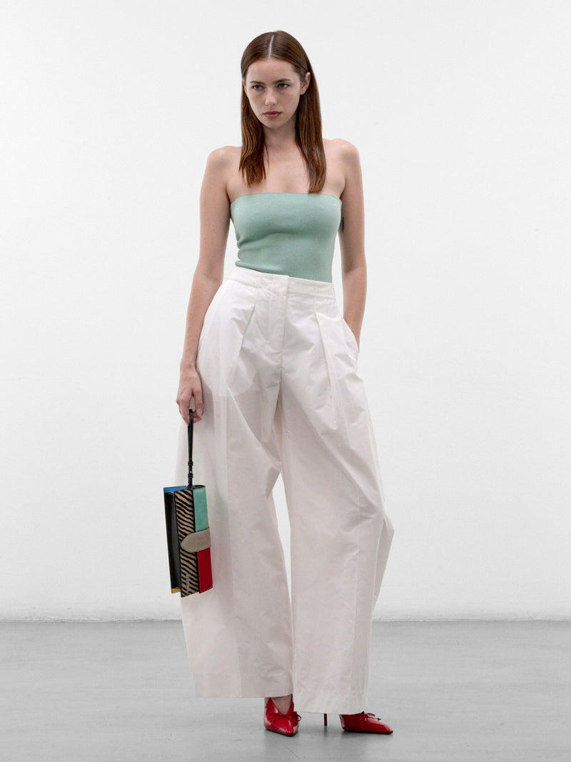 White Cotton Pleated Wide Trousers (PAW00663AW00907-WHITE)