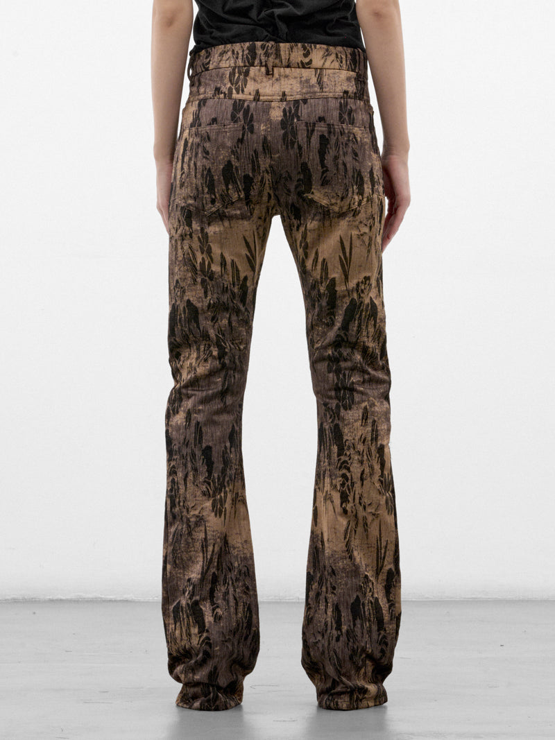 Gold Floral Jacquard Flared Trousers (PFAW26TR02-GOLD)