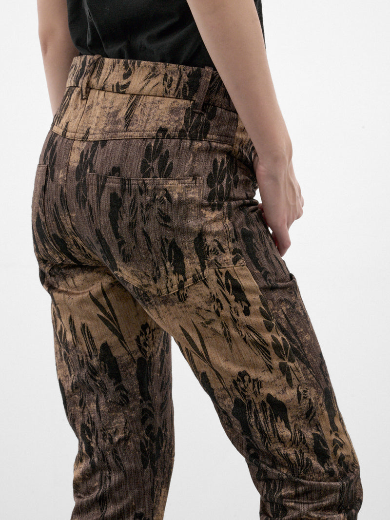 Gold Floral Jacquard Flared Trousers (PFAW26TR02-GOLD)