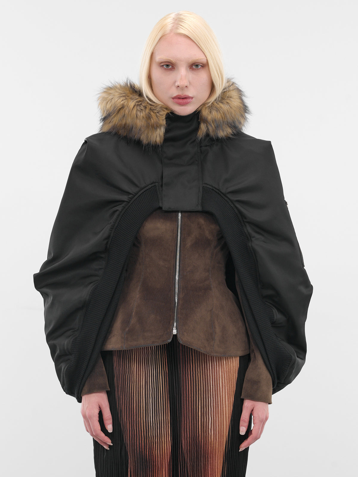 Black Nylon Bomber Cape (PFFW25OW01-BLACK)