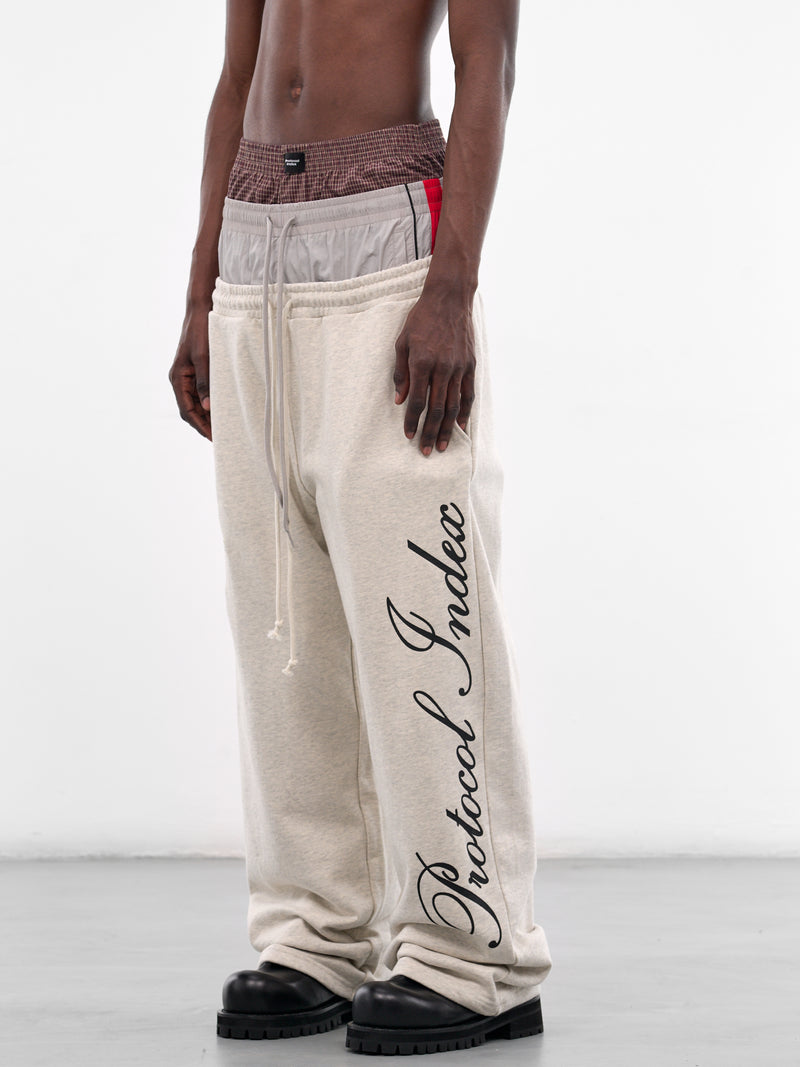 Gray Triple Layered Deconstructed Sweatpants (PIS26SSMB08-WHITE-MELANGE)