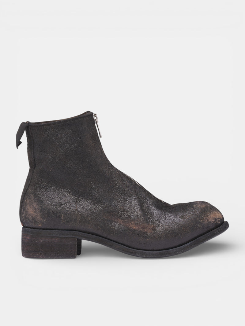 Distressed Horse Front Zip Boots (PL1-RU-BLKT-BLACK)