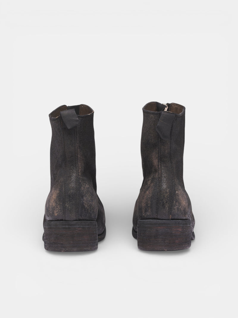 Distressed Horse Front Zip Boots (PL1-RU-BLKT-BLACK)