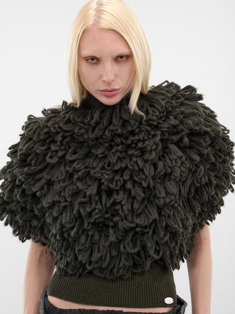 Black Sleeveless Loose-Stitch Sweater (PO023-K009-38-DARK-KHAKI)