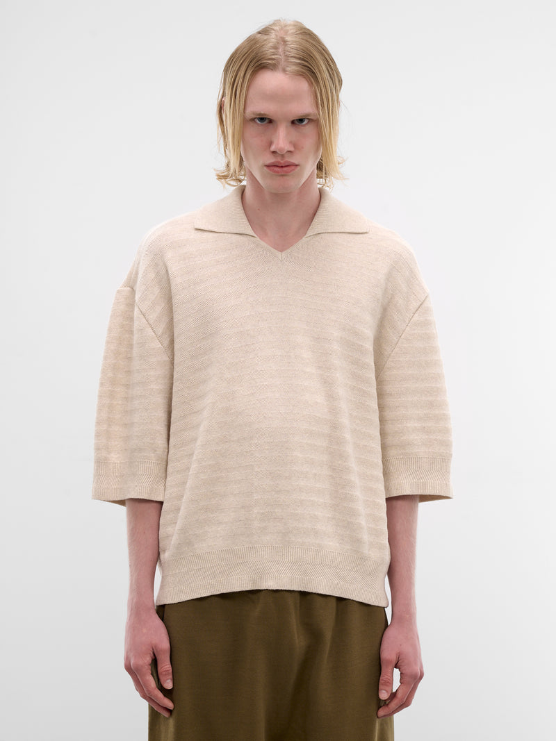 Beige Striped Knit Polo Sweater (POM00613AK00302-LIGHT-BEIGE)