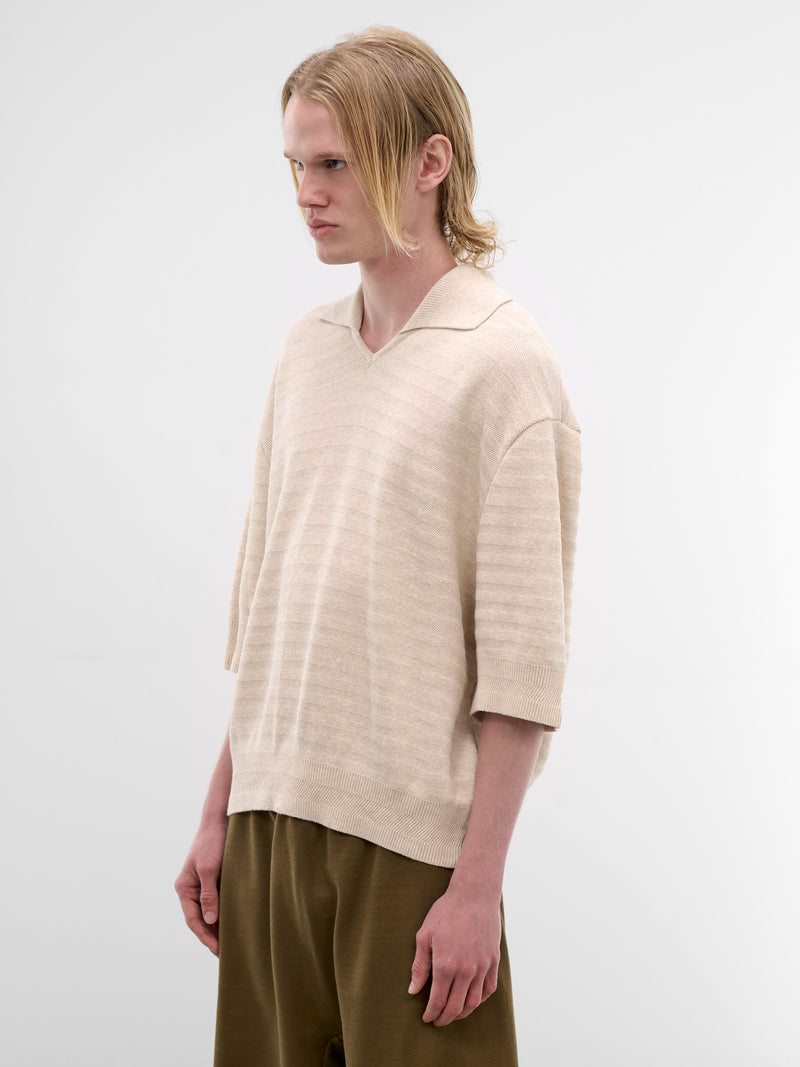 Beige Striped Knit Polo Sweater (POM00613AK00302-LIGHT-BEIGE)