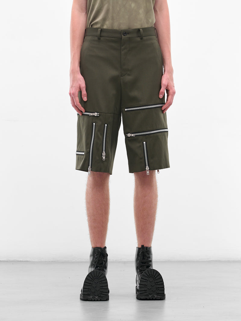 Green Zip Detail Shorts (PP-P008-051-1-KHAKI)