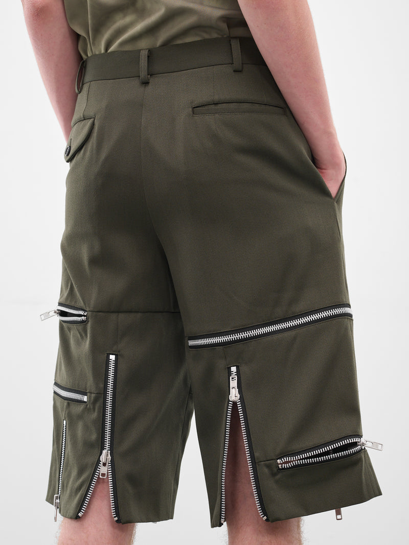 Green Zip Detail Shorts (PP-P008-051-1-KHAKI)
