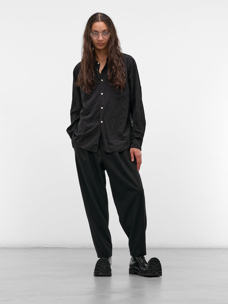 Black Wrinkled Button-Up Shirt (PZ-B004-PER-BLACK)