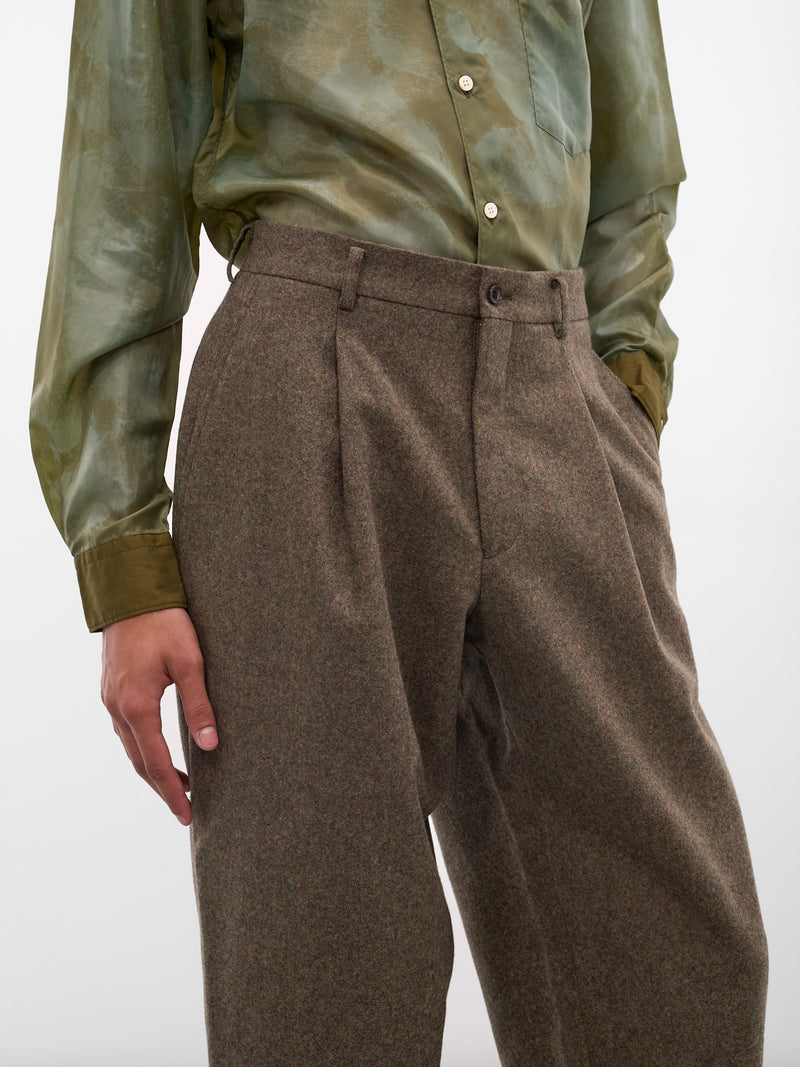 Khaki Wool Gabardine Pleated Trousers (PP-P032-W25-KHAKI)