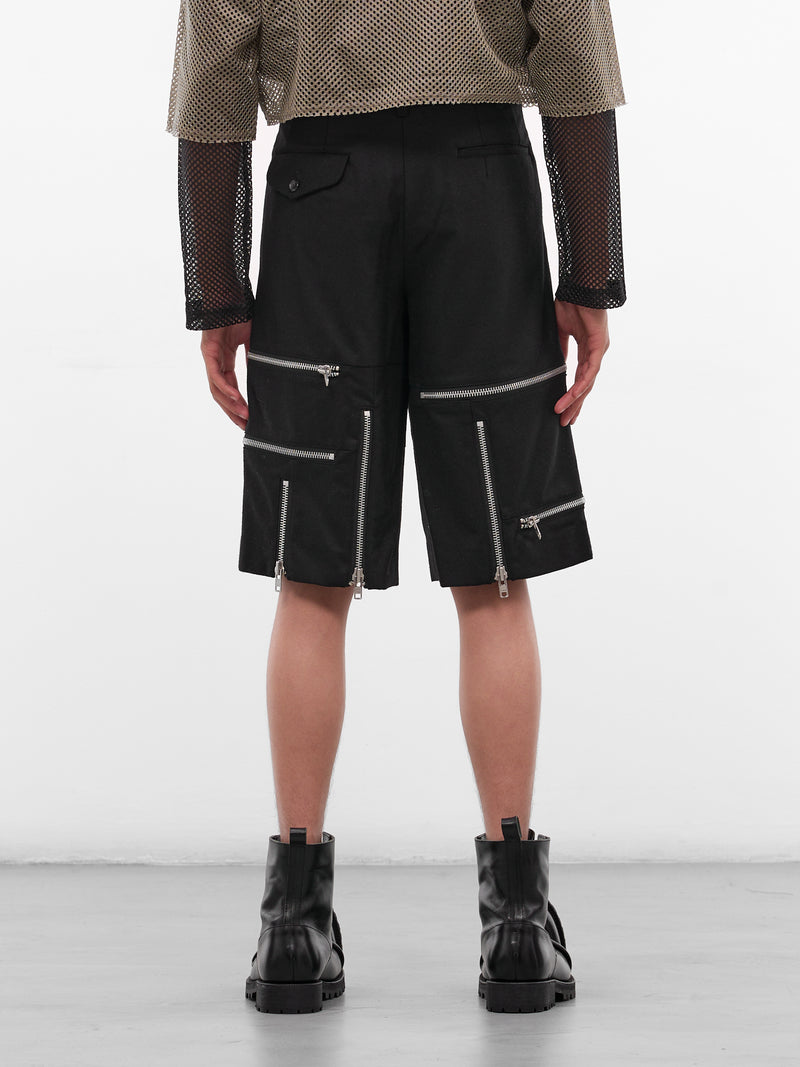 Black Wool Zip Detailed Shorts (PP-P042-W25-BLACK)