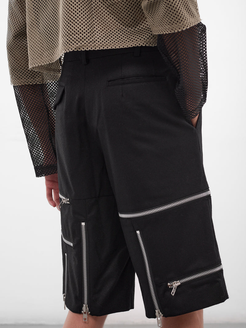 Black Wool Zip Detailed Shorts (PP-P042-W25-BLACK)
