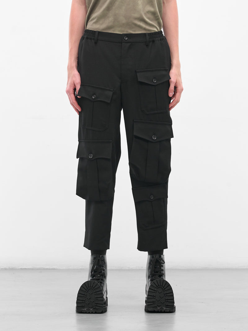 Black Cargo Pocket Cropped Trousers (PP-P043-051-1-BLACK)