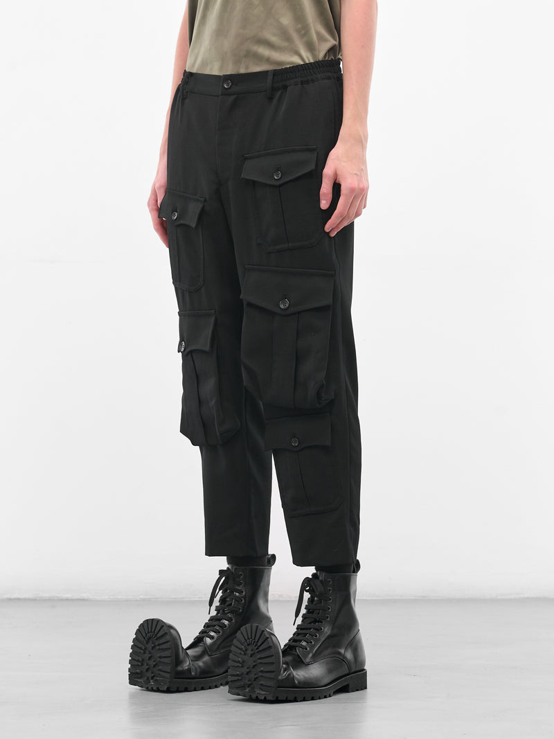 Black Cargo Pocket Cropped Trousers (PP-P043-051-1-BLACK)