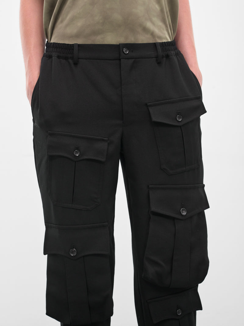 Black Cargo Pocket Cropped Trousers (PP-P043-051-1-BLACK)