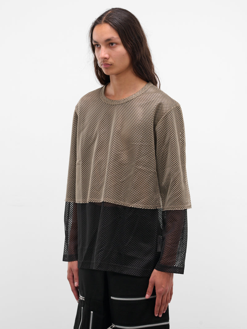 Khaki Layered Mesh Long Sleeve (PP-T019-W25-BLACK-KHAKI)