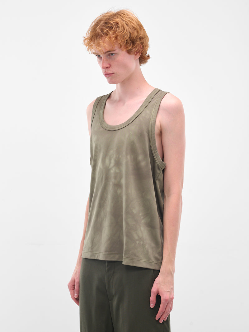 Green Abstract Print Tank Top (PP-T027-051-1-KHAKI)