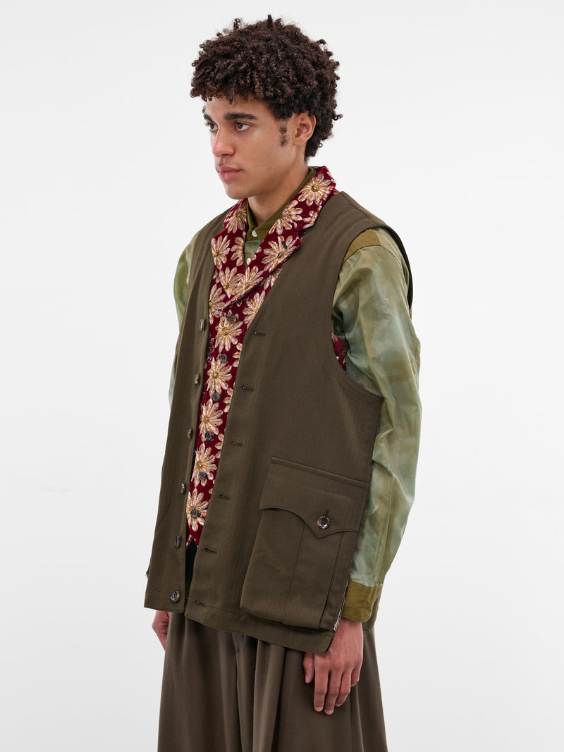 Layered Floral & Pinstripe Cargo Vest (PP-V002-BRGDY-MULTI)
