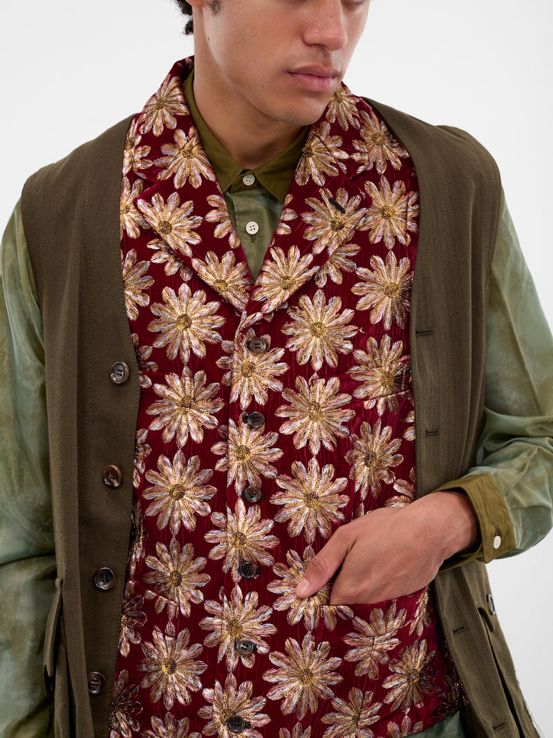 Layered Floral & Pinstripe Cargo Vest (PP-V002-BRGDY-MULTI)