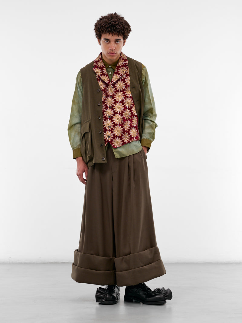 Layered Floral & Pinstripe Cargo Vest (PP-V002-BRGDY-MULTI)