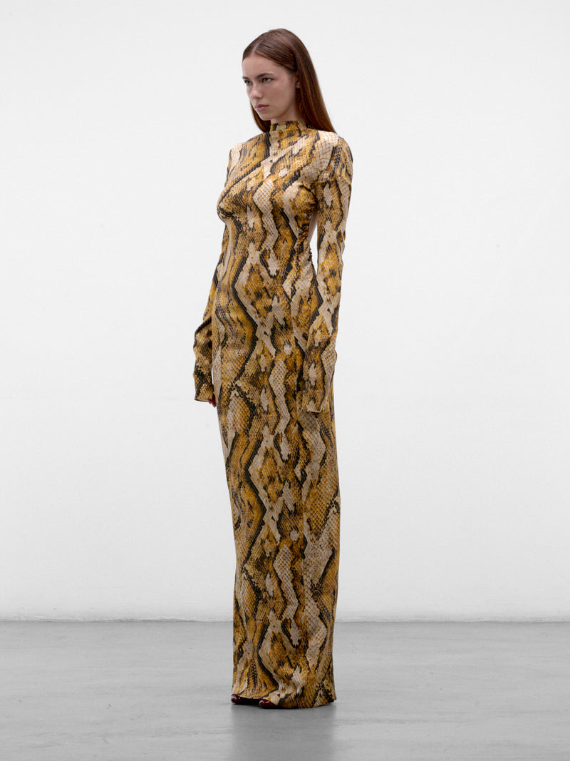 The Rattler Silk Maxi Dress (PPFW26DR01826-9970-YELLOW-SNAK)