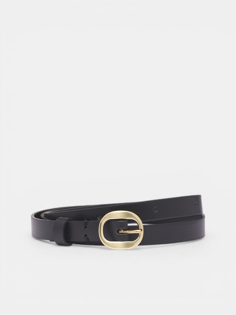 Black Leather Oval Buckle Belt (PPSS26BE01940-0015-BLACK)
