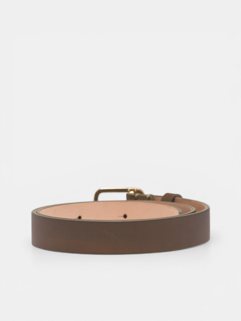 Brown Leather Rectangular Buckle Belt (PPSS26BE03940-2161-FANGO)