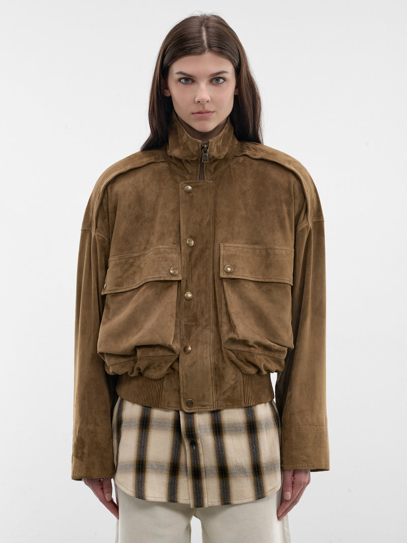 Tobacco Suede Leather Boxy Jacket (PPSS26JA03413-0155-TABACCO)