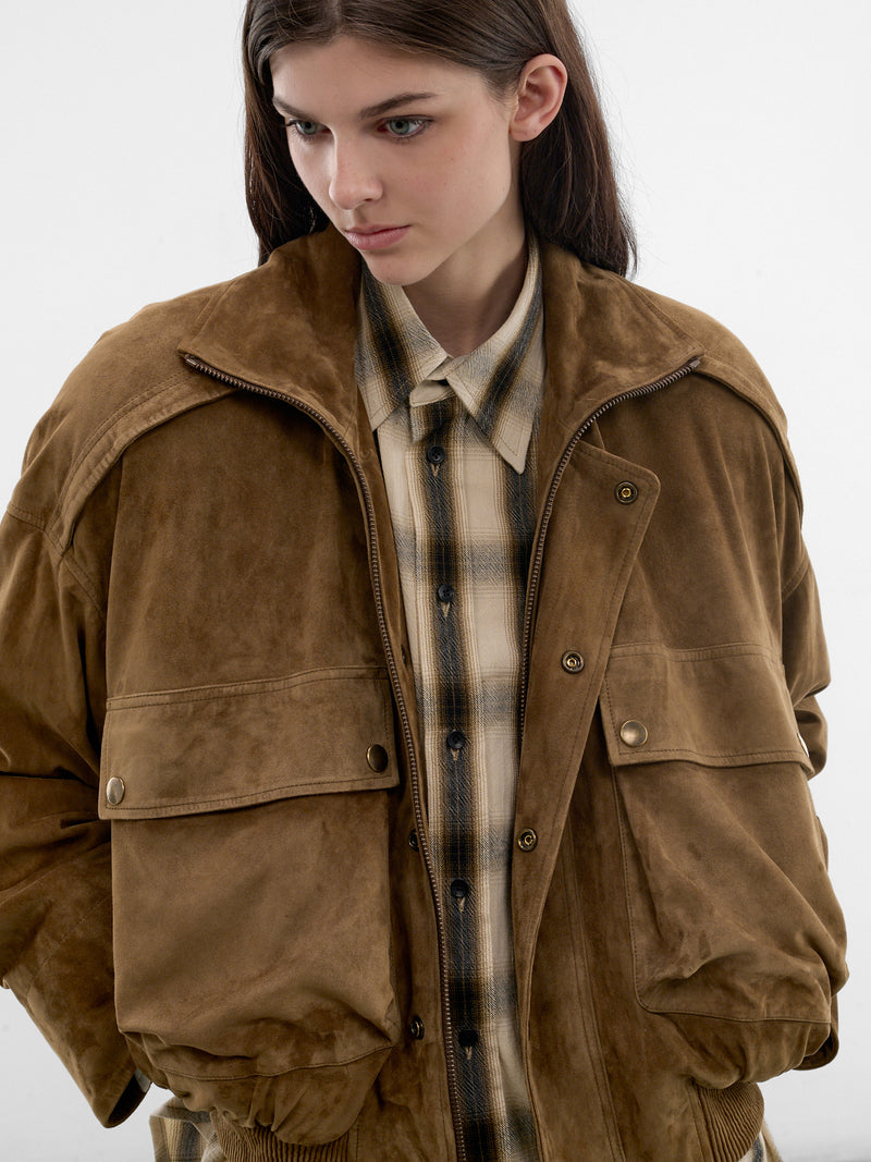 Tobacco Suede Leather Boxy Jacket (PPSS26JA03413-0155-TABACCO)